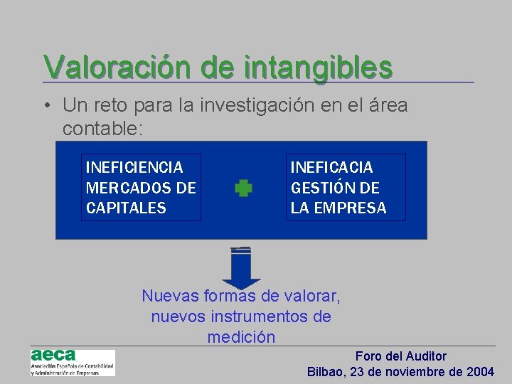 Valoración de intangibles • Un reto para la investigación en el área contable: INEFICIENCIA