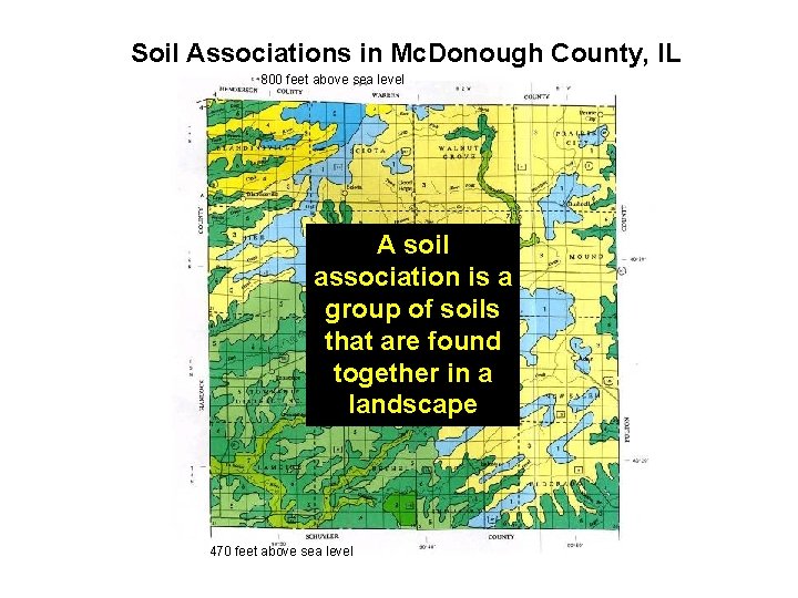 Soil Associations in Mc. Donough County, Topography of Mc. Donough County, IL IL 800