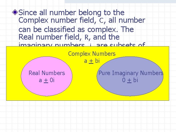 Since all number belong to the Complex number field, C, all number can be