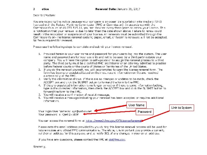User Name Password Link to System 