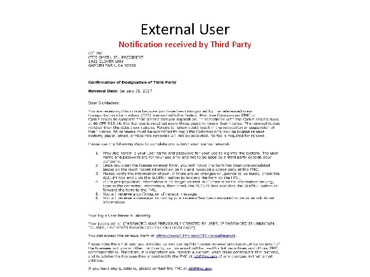 External User Notification received by Third Party 