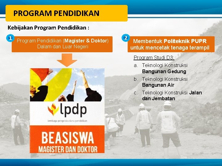 PROGRAM PENDIDIKAN Kebijakan Program Pendidikan : 1 Program Pendidikan (Magister & Doktor) Dalam dan