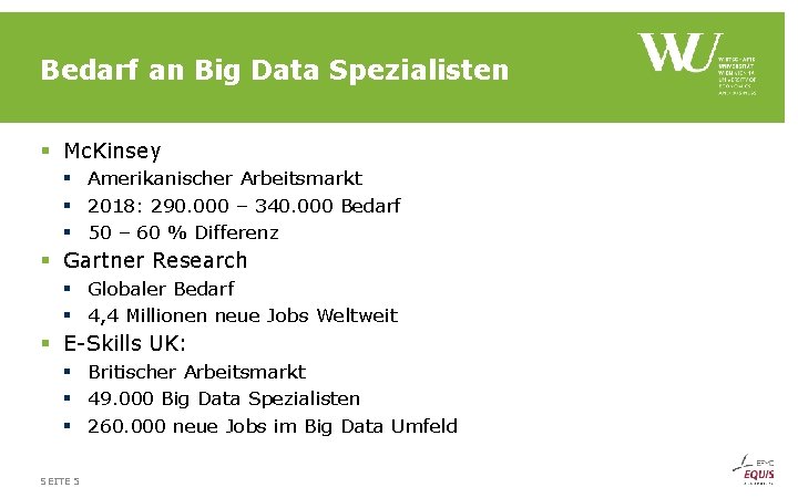 Bedarf an Big Data Spezialisten § Mc. Kinsey § Amerikanischer Arbeitsmarkt § 2018: 290.