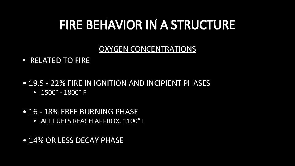 FIRE BEHAVIOR IN A STRUCTURE OXYGEN CONCENTRATIONS • RELATED TO FIRE • 19. 5