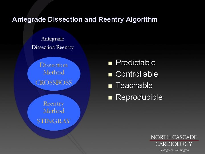 Antegrade Dissection and Reentry Algorithm n n Predictable Controllable Teachable Reproducible 