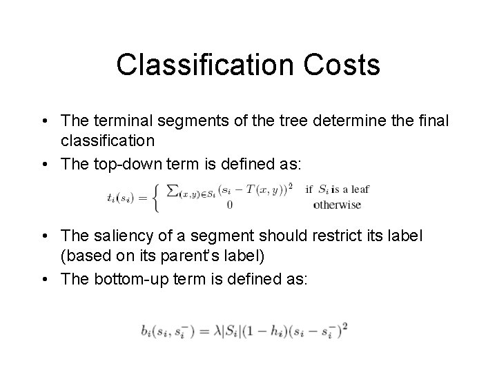 Classification Costs • The terminal segments of the tree determine the final classification •
