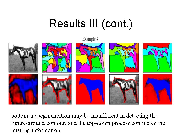 Results III (cont. ) bottom-up segmentation may be insufficient in detecting the figure-ground contour,