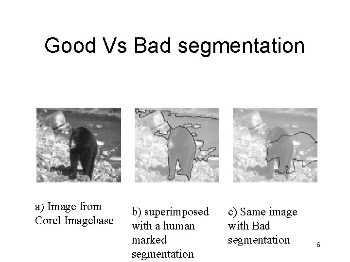 Good Vs Bad segmentation a) Image from Corel Imagebase b) superimposed with a human