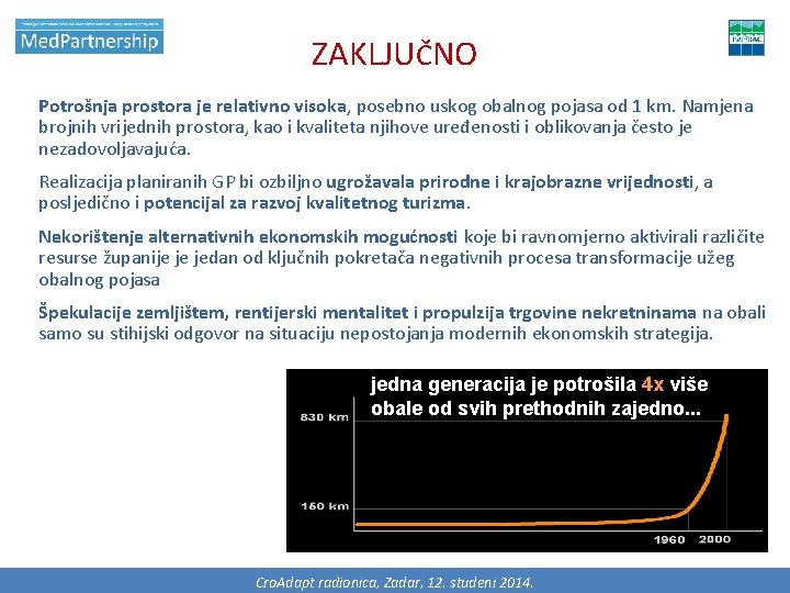 ZAKLJUČNO Potrošnja prostora je relativno visoka, posebno uskog obalnog pojasa od 1 km. Namjena