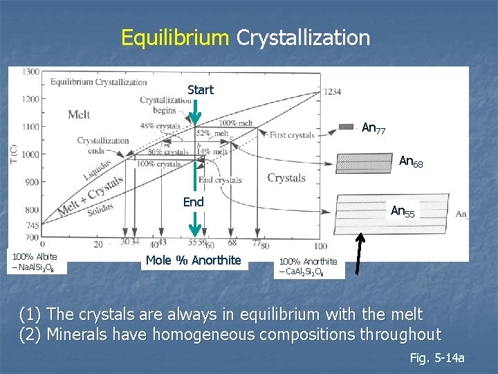 Equilibrium Crystallization Start An 77 An 68 End 100% Albite – Na. Al. Si