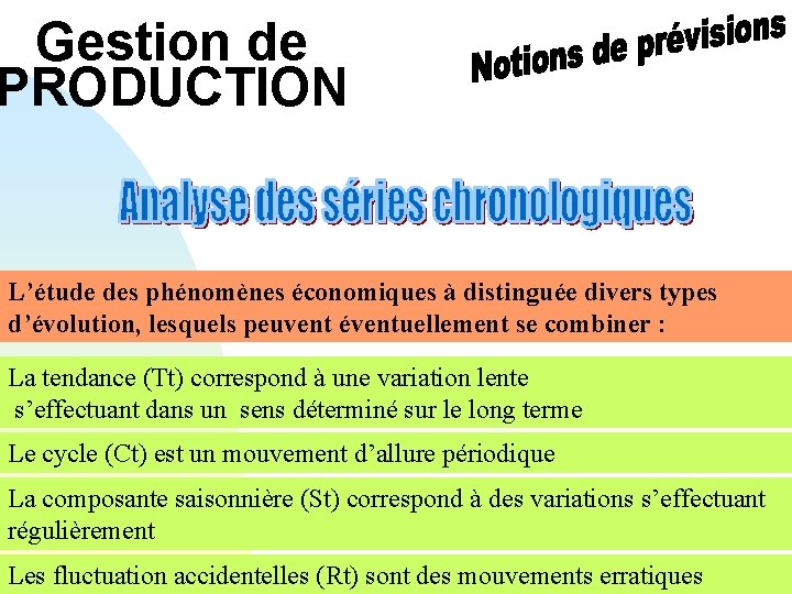 Gestion de PRODUCTION L’étude des phénomènes économiques à distinguée divers types d’évolution, lesquels peuvent