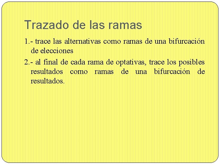 Trazado de las ramas 1. - trace las alternativas como ramas de una bifurcación