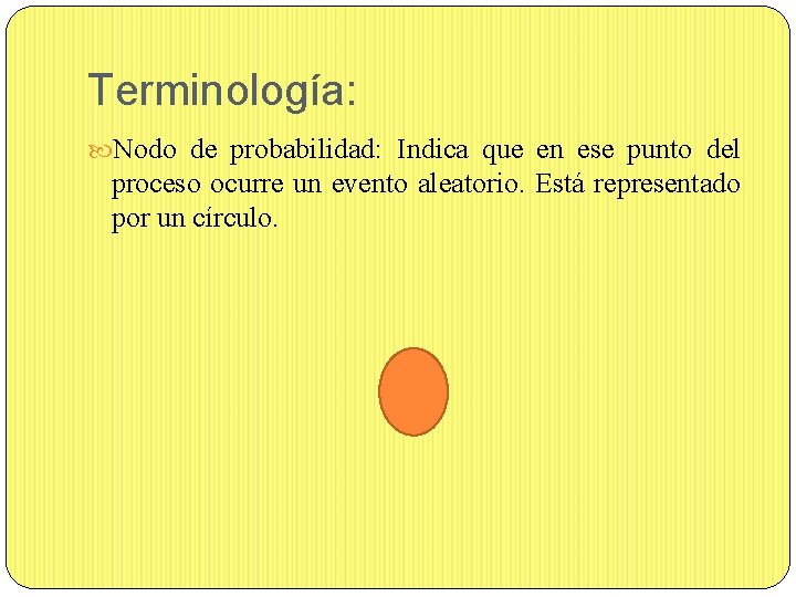 Terminología: Nodo de probabilidad: Indica que en ese punto del proceso ocurre un evento