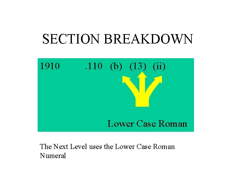 SECTION BREAKDOWN 1910 . 110 (b) (13) (ii) Lower Case Roman The Next Level