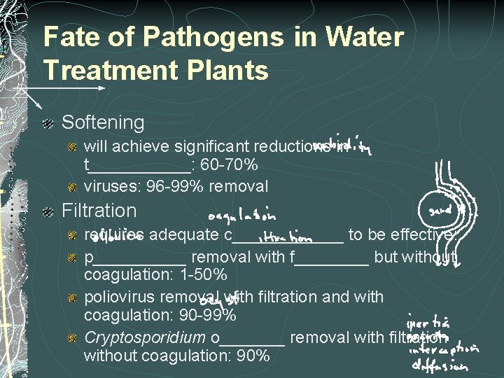 Fate of Pathogens in Water Treatment Plants Softening will achieve significant reductions in t______: