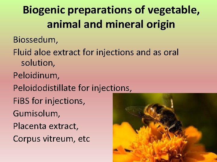 Biogenic preparations of vegetable, animal and mineral origin Biossedum, Fluid aloe extract for injections