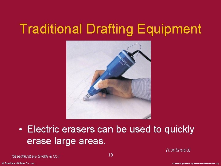 Traditional Drafting Equipment • Electric erasers can be used to quickly erase large areas.