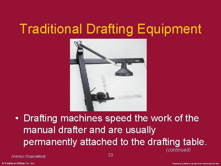 Traditional Drafting Equipment • Drafting machines speed the work of the manual drafter and