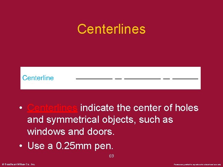 Centerlines • Centerlines indicate the center of holes and symmetrical objects, such as windows