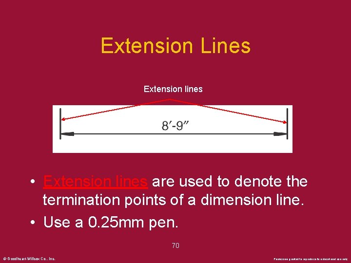 Extension Lines Extension lines • Extension lines are used to denote the termination points