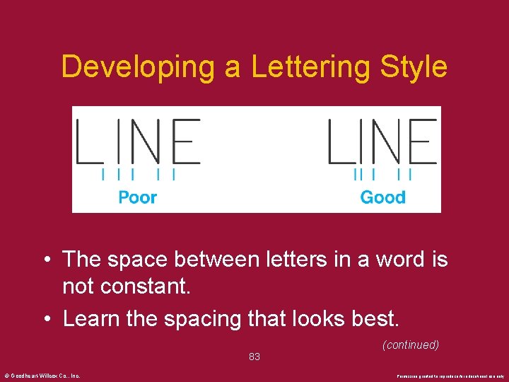 Developing a Lettering Style • The space between letters in a word is not