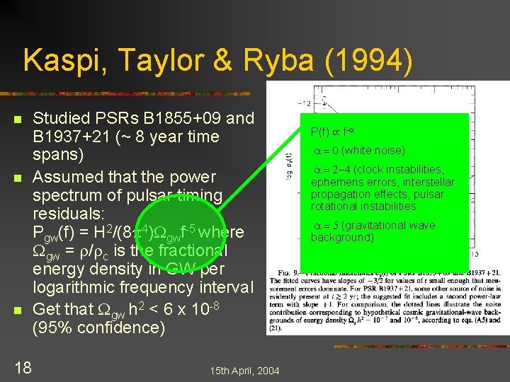 Kaspi, Taylor & Ryba (1994) n n n 18 Studied PSRs B 1855+09 and