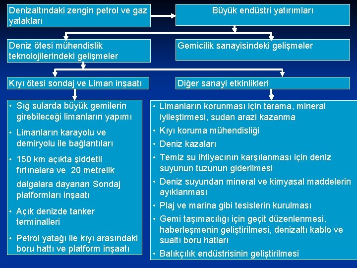 Denizaltındaki zengin petrol ve gaz yatakları Büyük endüstri yatırımları Deniz ötesi mühendislik teknolojilerindeki gelişmeler