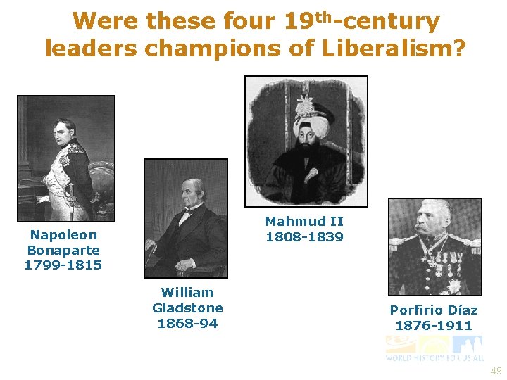 Were these four 19 th-century leaders champions of Liberalism? Mahmud II 1808 -1839 Napoleon