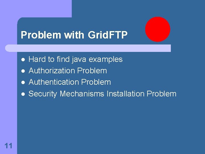Problem with Grid. FTP l l 11 Hard to find java examples Authorization Problem