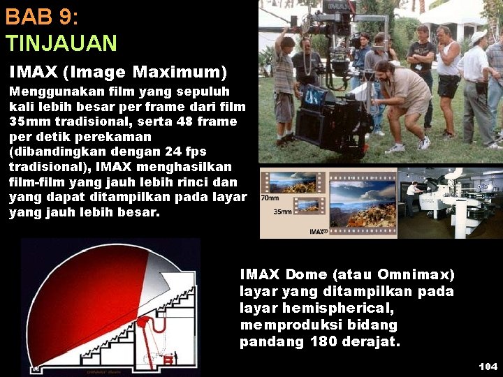 BAB 9: TINJAUAN IMAX (Image Maximum) Menggunakan film yang sepuluh kali lebih besar per