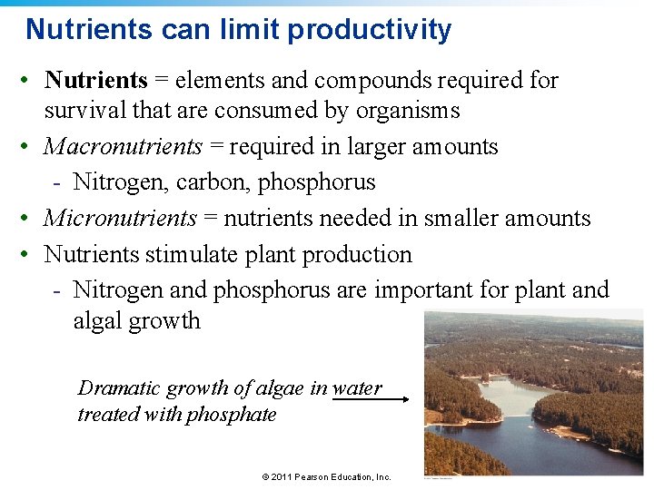 Nutrients can limit productivity • Nutrients = elements and compounds required for survival that