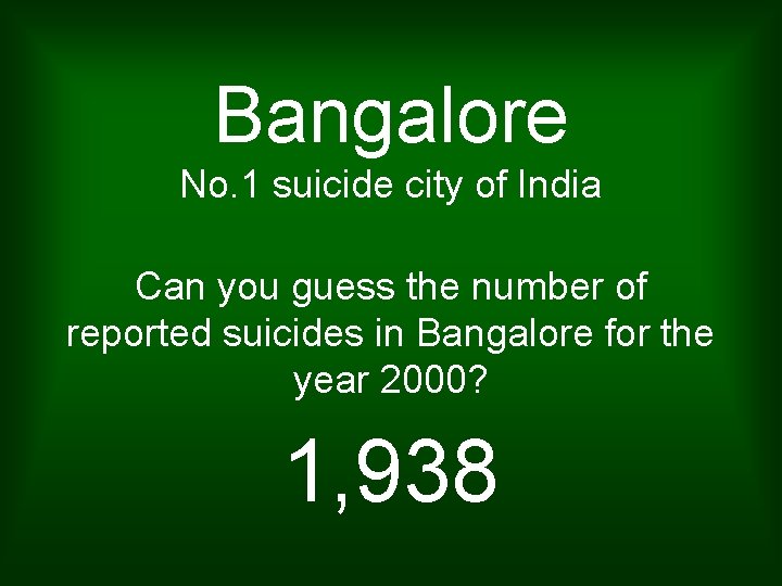 Bangalore No. 1 suicide city of India Can you guess the number of reported