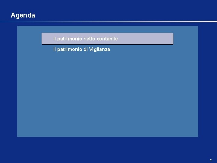 Agenda Il patrimonio netto contabile Il patrimonio di Vigilanza 2 