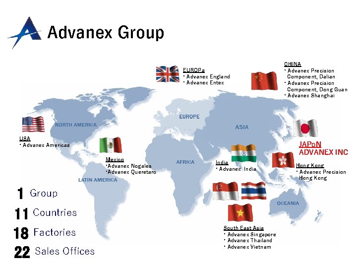 Advanex Group EUROPa • Advanex England • Advanex Entex USA • Advanex Americas Mexico