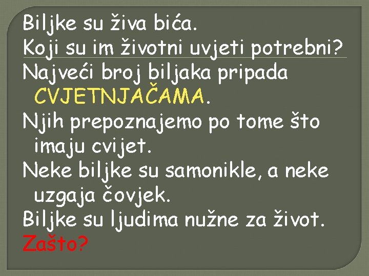 Biljke su živa bića. Koji su im životni uvjeti potrebni? Najveći broj biljaka pripada