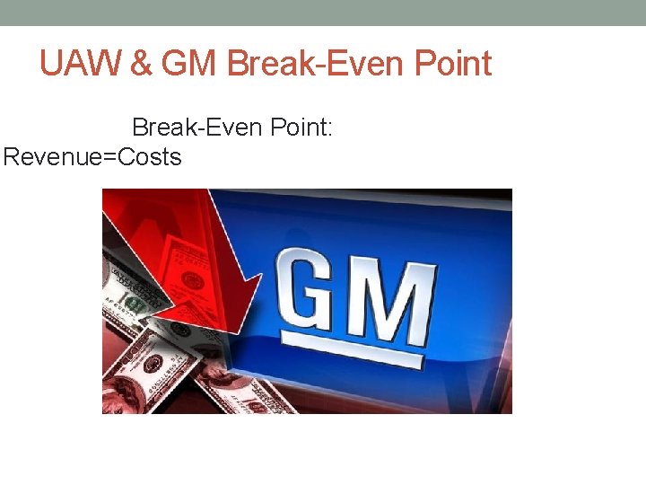 UAW & GM Break-Even Point: Revenue=Costs 
