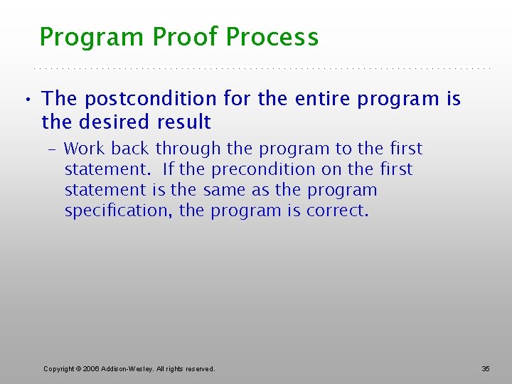 Program Proof Process • The postcondition for the entire program is the desired result