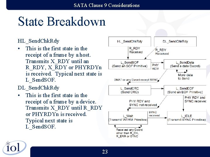 SATA Clause 9 Considerations State Breakdown HL_Send. Chk. Rdy • This is the first