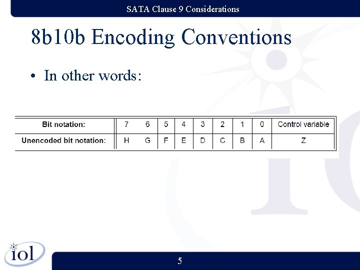 SATA Clause 9 Considerations 8 b 10 b Encoding Conventions • In other words: