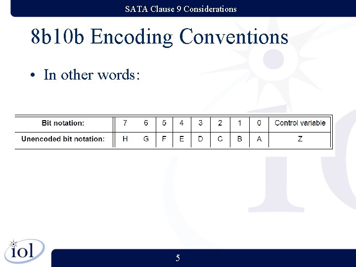 SATA Clause 9 Considerations 8 b 10 b Encoding Conventions • In other words: SATA Clause 9 Considerations 8 b 10 b Encoding Conventions • In other words: