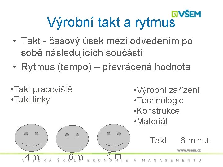 Výrobní takt a rytmus • Takt - časový úsek mezi odvedením po sobě následujících