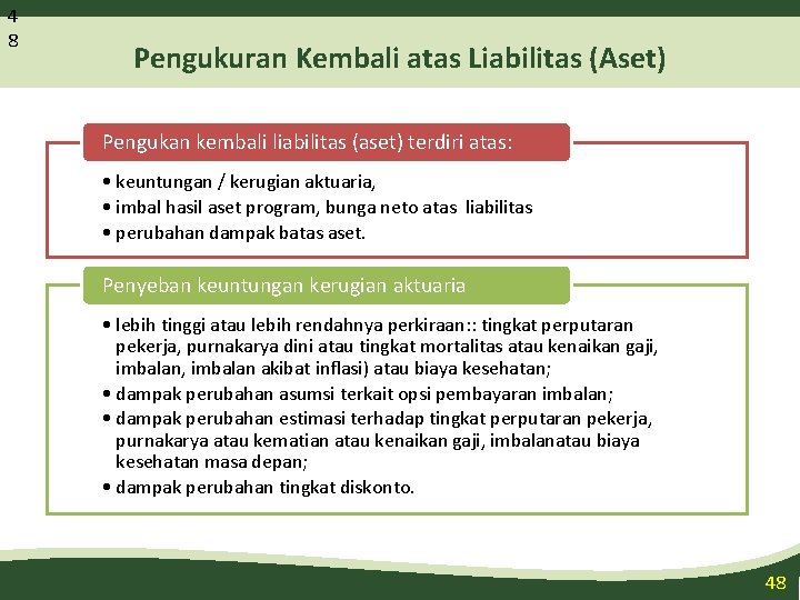 4 8 Pengukuran Kembali atas Liabilitas (Aset) Pengukan kembali liabilitas (aset) terdiri atas: •