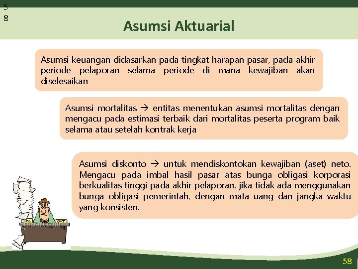 5 8 Asumsi Aktuarial Asumsi keuangan didasarkan pada tingkat harapan pasar, pada akhir periode