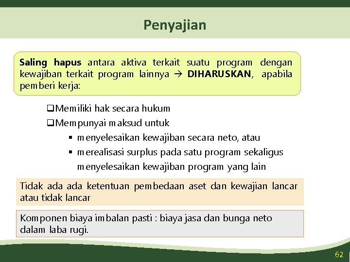 Penyajian Saling hapus antara aktiva terkait suatu program dengan kewajiban terkait program lainnya DIHARUSKAN,