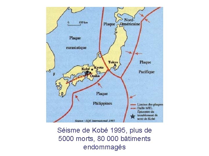 Séisme de Kobé 1995, plus de 5000 morts, 80 000 bâtiments endommagés 