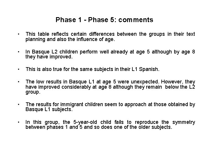 Phase 1 - Phase 5: comments • This table reflects certain differences between the