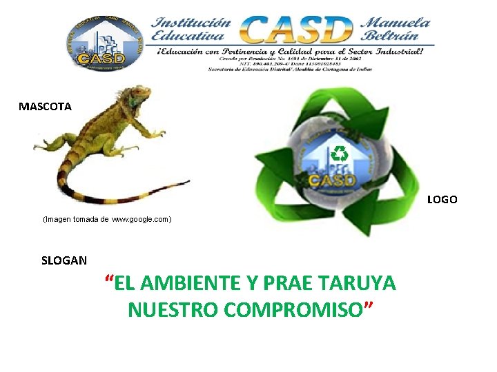 MASCOTA LOGO (Imagen tomada de www. google. com) SLOGAN “EL AMBIENTE Y PRAE TARUYA