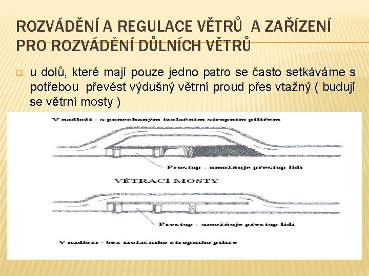 ROZVÁDĚNÍ A REGULACE VĚTRŮ A ZAŘÍZENÍ PRO ROZVÁDĚNÍ DŮLNÍCH VĚTRŮ q u dolů, které