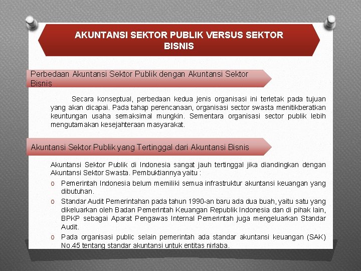 AKUNTANSI SEKTOR PUBLIK VERSUS SEKTOR BISNIS Perbedaan Akuntansi Sektor Publik dengan Akuntansi Sektor Bisnis