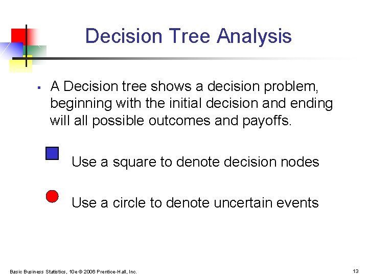 Decision Tree Analysis § A Decision tree shows a decision problem, beginning with the